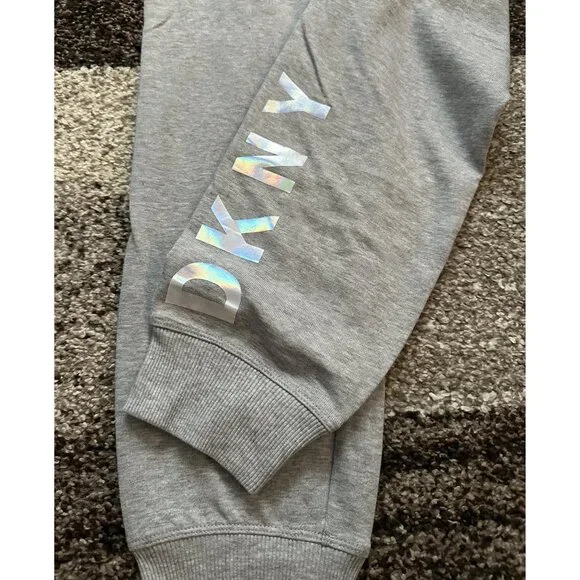 DKNY SPORT (L) Heather Gray Iridescent Silver Logo Sweatpants Joggers Pants - Picture 4 of 8